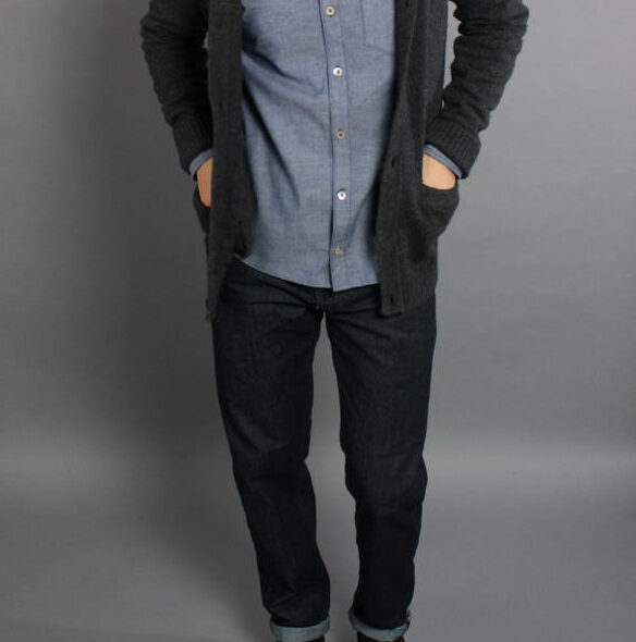 Chambray shirt grey cardigan