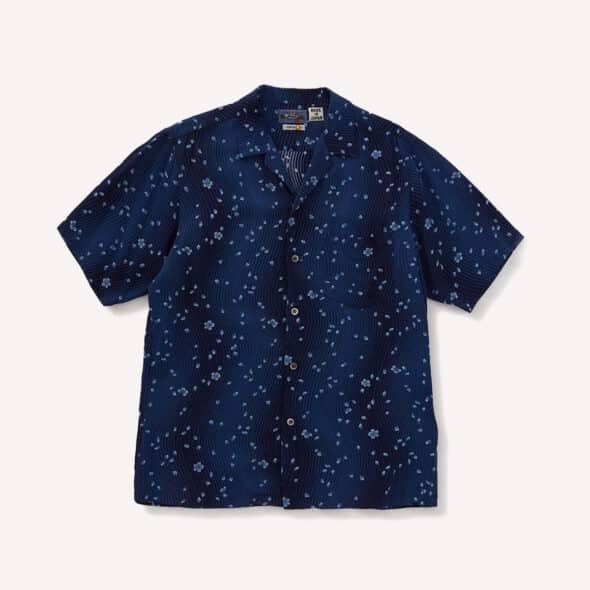 BLUE BLUE JAPAN Minamo Sakura Chirimen Aloha Shirt